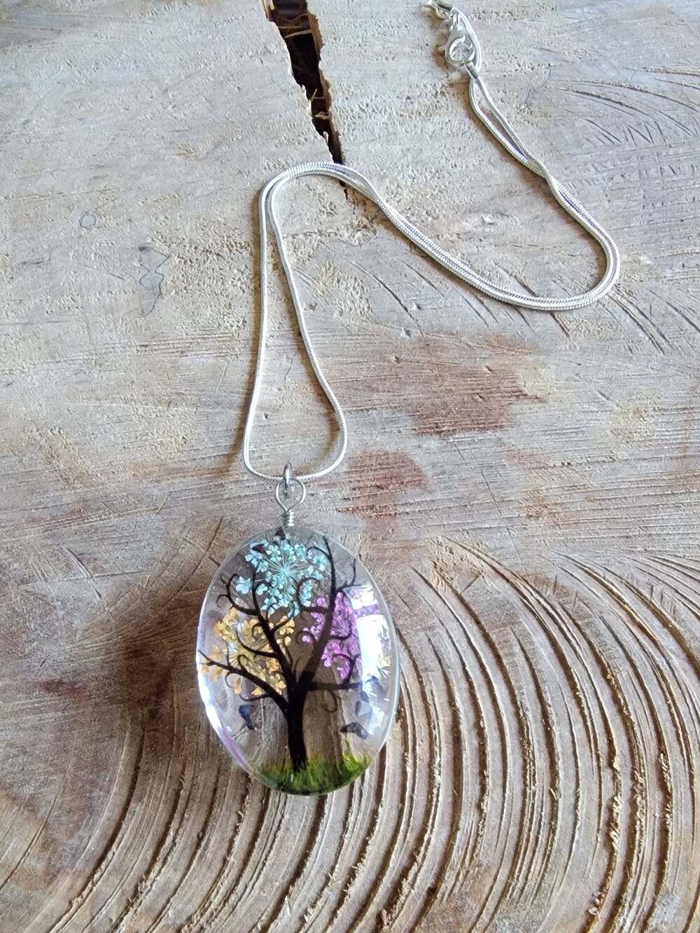 Handcrafted Tree of Life Pendant Necklace with Iridescent Multi-Color Accents